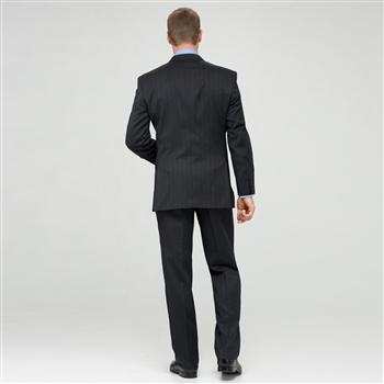 Charcoal Single Pleat Striped Wool Suit x0086, Charcoal, large image number 1