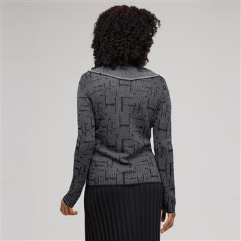 Ruffle Front Cardigan x0088, Black & White, large image number 1