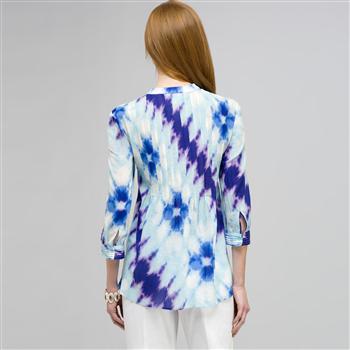 3/4 Sleeve Pleated Tunic x0081, Tropical Blue Combo, large image number 1
