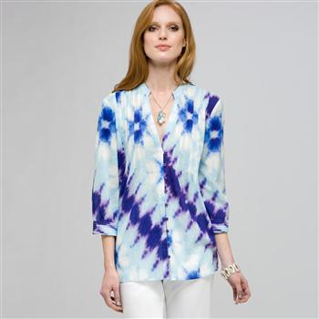 3/4 Sleeve Pleated Tunic x0081, Tropical Blue Combo, large image number 0