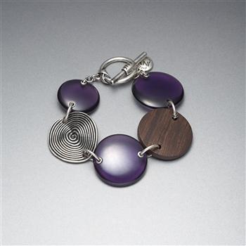 Silver and Purple Button Bracelet x0018, Silver Ox, large image number 0